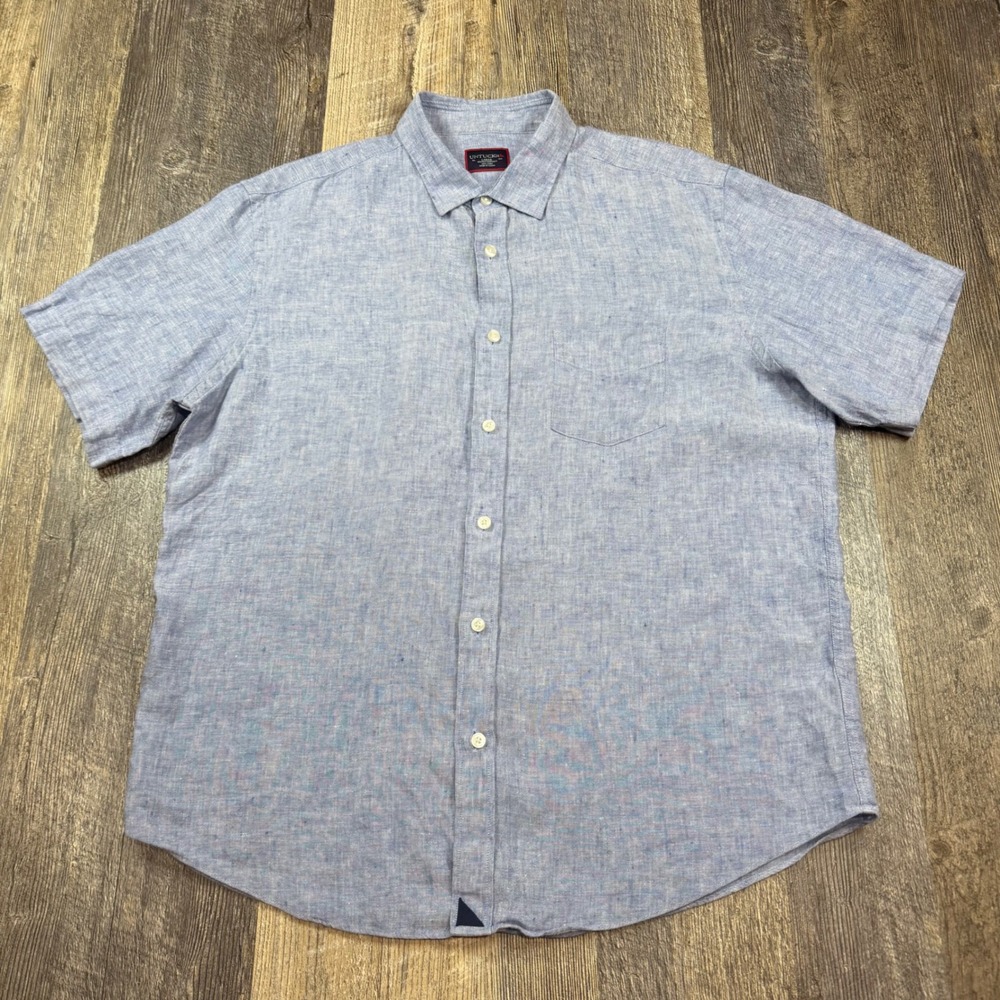 UNTUCKit Valente Shirt Mens Large Blue Linen Short Sleeve Button Down